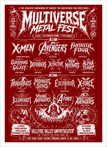 multiverse metal fest  - Superhero, thunderbolt, cool, metalhead, deathmetal, poster, mutant, superhero, antihero - Artprint