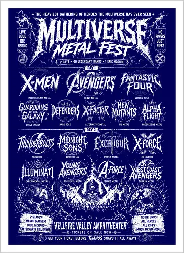 multiverse metal fest  - Superhero, thunderbolt, cool, metalhead, deathmetal, poster, mutant, superhero, antihero - Artprint