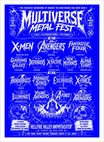 multiverse metal fest  - Superhero, thunderbolt, cool, metalhead, deathmetal, poster, mutant, superhero, antihero - Artprint