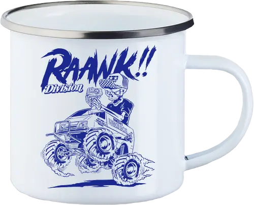 lunch box garage - skull, skeleton, tamiya, lunchbox, carshow, cargarage, speed, monstercar - Enamel Mug