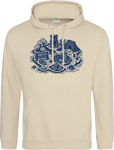 Snacks National Park - snacks national park, snacks island, snack paradise, gummy bear, popcorn, chocolate, pretzel, linocut - Standard Hoodie