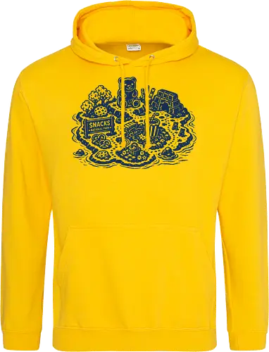 Snacks National Park - snacks national park, snacks island, snack paradise, gummy bear, popcorn, chocolate, pretzel, linocut - Standard Hoodie