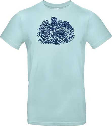 Snacks National Park - snacks national park, snacks island, snack paradise, gummy bear, popcorn, chocolate, pretzel, linocut - Standard T-Shirt