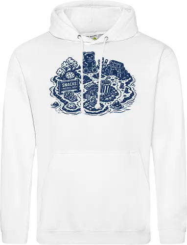 Snacks National Park - snacks national park, snacks island, snack paradise, gummy bear, popcorn, chocolate, pretzel, linocut - Standard Hoodie