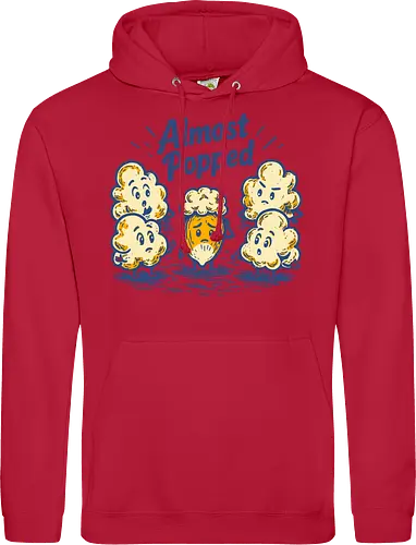 Almost Popped - retro, corn, corn kernel, popcorn, vintage, funny food, food humor, relatable, snacks - Standard Hoodie