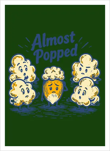 Almost Popped - retro, corn, corn kernel, popcorn, vintage, funny food, food humor, relatable, snacks - Artprint