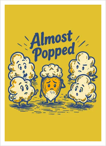 Almost Popped - retro, corn, corn kernel, popcorn, vintage, funny food, food humor, relatable, snacks - Artprint