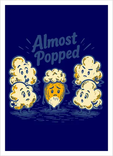 Almost Popped - retro, corn, corn kernel, popcorn, vintage, funny food, food humor, relatable, snacks - Artprint