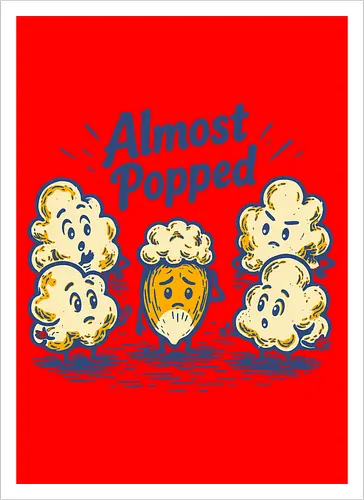 Almost Popped - retro, corn, corn kernel, popcorn, vintage, funny food, food humor, relatable, snacks - Artprint