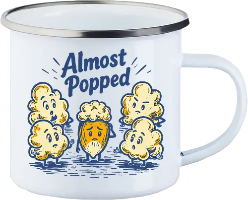 Almost Popped - retro, corn, corn kernel, popcorn, vintage, funny food, food humor, relatable, snacks - Enamel Mug