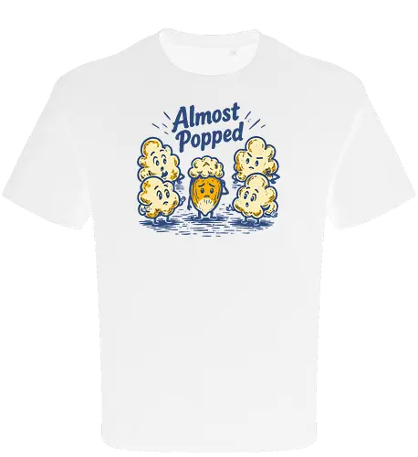 Almost Popped - retro, corn, corn kernel, popcorn, vintage, funny food, food humor, relatable, snacks - Oversize T-Shirt