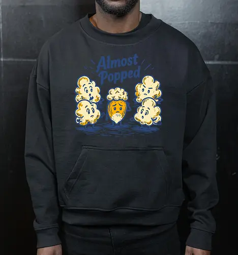 Almost Popped - retro, corn, corn kernel, popcorn, vintage, funny food, food humor, relatable, snacks - Cropped Sweatshirt