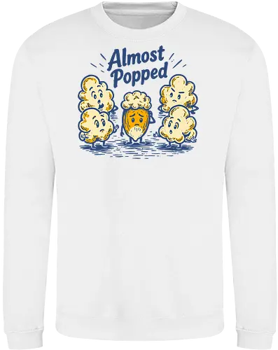 Almost Popped - retro, corn, corn kernel, popcorn, vintage, funny food, food humor, relatable, snacks - Sweatshirt