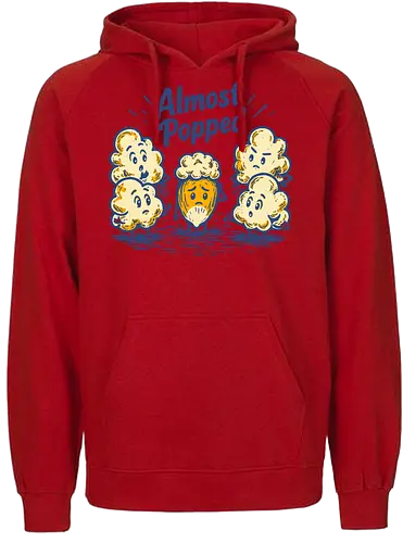 Almost Popped - retro, corn, corn kernel, popcorn, vintage, funny food, food humor, relatable, snacks - Fairtrade Hoodie