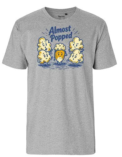Almost Popped - retro, corn, corn kernel, popcorn, vintage, funny food, food humor, relatable, snacks - Fairtrade T-Shirt