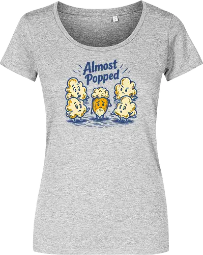 Almost Popped - retro, corn, corn kernel, popcorn, vintage, funny food, food humor, relatable, snacks - Women T-Shirt