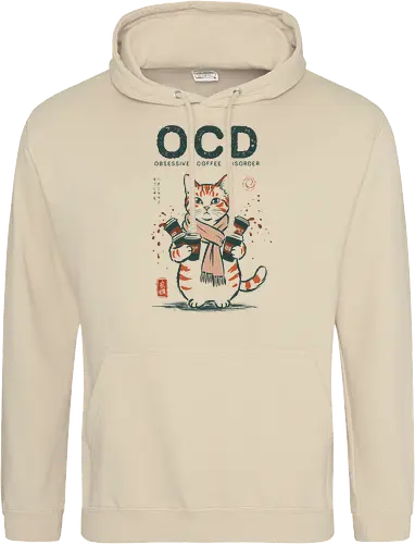 Obsessive Coffee Disorder - cat, coffee, funny, coffee lover, vintage, retro, japanese, caffeine, espresso, ocd, quote, humor, cute, mood, barista - Standard Hoodie