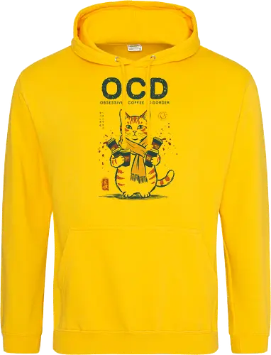 Obsessive Coffee Disorder - cat, coffee, funny, coffee lover, vintage, retro, japanese, caffeine, espresso, ocd, quote, humor, cute, mood, barista - Standard Hoodie