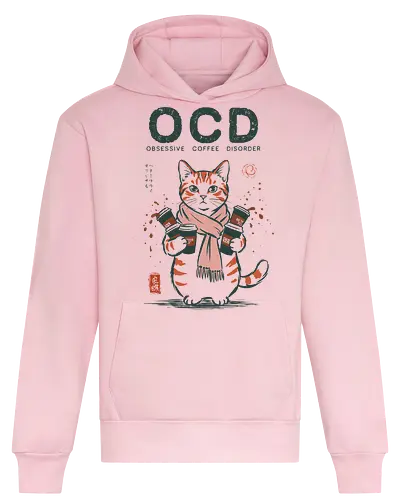 Obsessive Coffee Disorder - cat, coffee, funny, coffee lover, vintage, retro, japanese, caffeine, espresso, ocd, quote, humor, cute, mood, barista - Heavyweight Hoodie