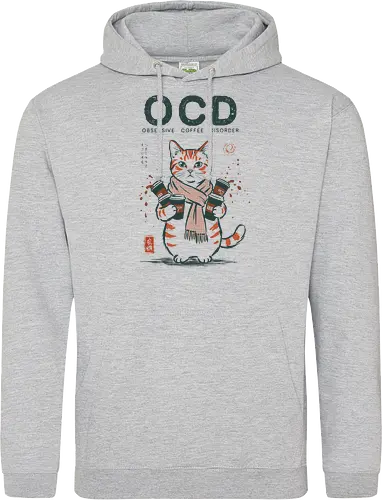 Obsessive Coffee Disorder - cat, coffee, funny, coffee lover, vintage, retro, japanese, caffeine, espresso, ocd, quote, humor, cute, mood, barista - Standard Hoodie