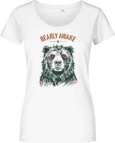 Bearly Awake - bear, funny, tired, sleep, vintage, retro, japanese, pun, morning, coffee, quote, humor, mood, exhausted, sleepy - Women T-Shirt