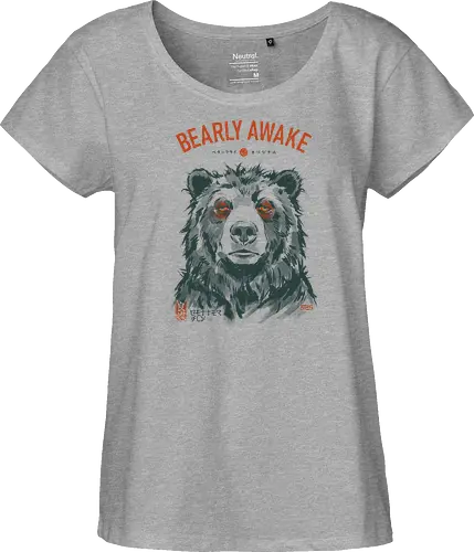 Bearly Awake - bear, funny, tired, sleep, vintage, retro, japanese, pun, morning, coffee, quote, humor, mood, exhausted, sleepy - Fairtrade Girl Shirt
