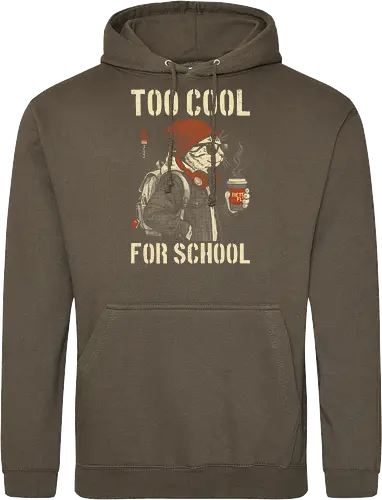 Too Cool For School - cat, humor, vintage, retro, hipster, funny quote, cool, coffee, funny cat, cat lover, back to school, first day at school, cool kids, streetwear, attitude - Standard Hoodie