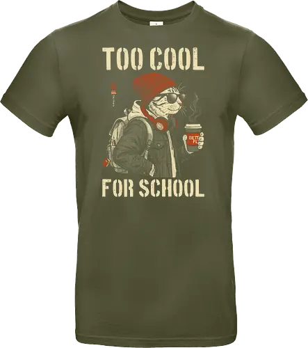 Too Cool For School - cat, humor, vintage, retro, hipster, funny quote, cool, coffee, funny cat, cat lover, back to school, first day at school, cool kids, streetwear, attitude - Standard T-Shirt