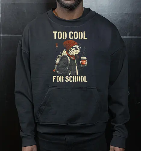 Too Cool For School - cat, humor, vintage, retro, hipster, funny quote, cool, coffee, funny cat, cat lover, back to school, first day at school, cool kids, streetwear, attitude - Cropped Sweatshirt
