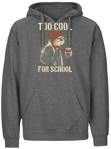 Too Cool For School - cat, humor, vintage, retro, hipster, funny quote, cool, coffee, funny cat, cat lover, back to school, first day at school, cool kids, streetwear, attitude - Fairtrade Hoodie