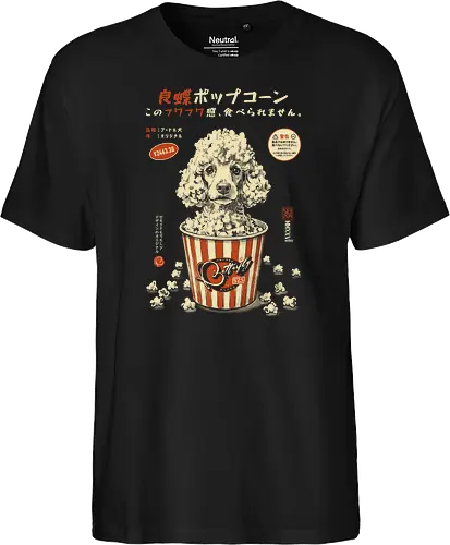 Pupcorn - poodle, dog, popcorn, funny, vintage, retro, japanese, cute, fluffy dog, dog lover, movie snack, art print, Japanese poster, surreal, quirky, puppy - Fairtrade T-Shirt