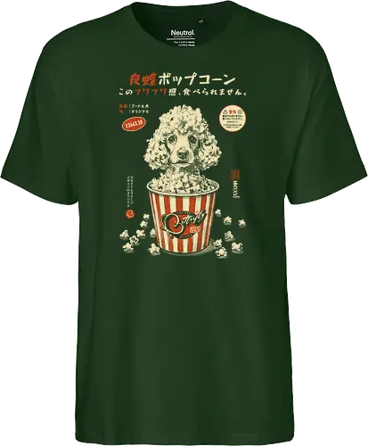 Pupcorn - poodle, dog, popcorn, funny, vintage, retro, japanese, cute, fluffy dog, dog lover, movie snack, art print, Japanese poster, surreal, quirky, puppy - Fairtrade T-Shirt