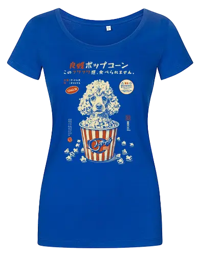 Pupcorn - poodle, dog, popcorn, funny, vintage, retro, japanese, cute, fluffy dog, dog lover, movie snack, art print, Japanese poster, surreal, quirky, puppy - Women T-Shirt