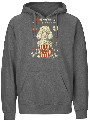 Pupcorn - poodle, dog, popcorn, funny, vintage, retro, japanese, cute, fluffy dog, dog lover, movie snack, art print, Japanese poster, surreal, quirky, puppy - Fairtrade Hoodie
