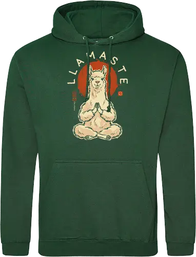 Llamaste - llama, yoga, llamaste, funny, vintage, retro, japanese, meditation, zen, namaste, pun, quote, humor, cute, alpaca - Standard Hoodie