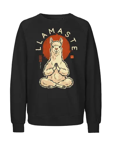 Llamaste - llama, yoga, llamaste, funny, vintage, retro, japanese, meditation, zen, namaste, pun, quote, humor, cute, alpaca - Fairtrade Sweatshirt