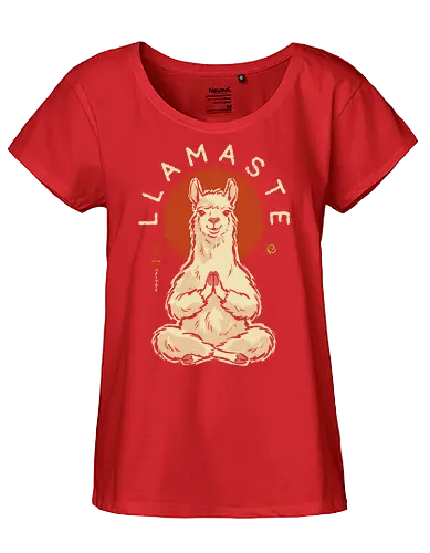 Llamaste - llama, yoga, llamaste, funny, vintage, retro, japanese, meditation, zen, namaste, pun, quote, humor, cute, alpaca - Fairtrade Girl Shirt