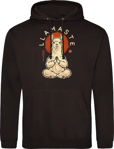 Llamaste - llama, yoga, llamaste, funny, vintage, retro, japanese, meditation, zen, namaste, pun, quote, humor, cute, alpaca - Standard Hoodie