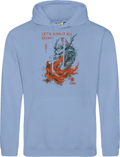 Let's Burn It All Down! - cat, dragon, funny, fire, vintage, retro, japanese, fantasy, chaos, quote, humor, cute, mood, sarcastic, burn - Standard Hoodie