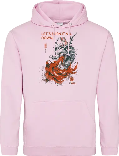 Let's Burn It All Down! - cat, dragon, funny, fire, vintage, retro, japanese, fantasy, chaos, quote, humor, cute, mood, sarcastic, burn - Standard Hoodie
