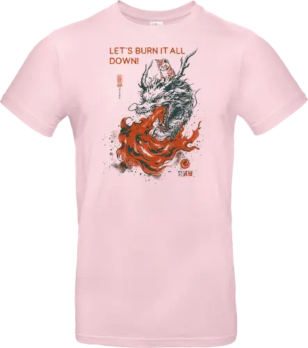 Let's Burn It All Down! - cat, dragon, funny, fire, vintage, retro, japanese, fantasy, chaos, quote, humor, cute, mood, sarcastic, burn - Standard T-Shirt
