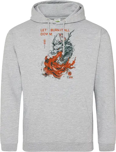 Let's Burn It All Down! - cat, dragon, funny, fire, vintage, retro, japanese, fantasy, chaos, quote, humor, cute, mood, sarcastic, burn - Standard Hoodie