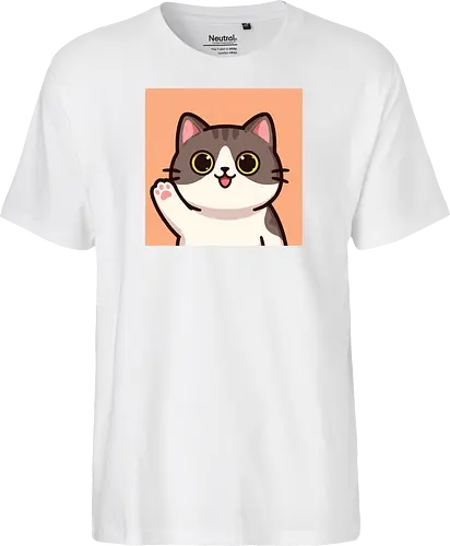 Cute waving cat - cute cat, waving cat, kitty, cat lover, kawaii, pet, animal, cute design - Fairtrade T-Shirt