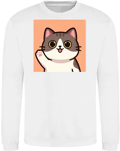 Cute waving cat - cute cat, waving cat, kitty, cat lover, kawaii, pet, animal, cute design - Sweatshirt