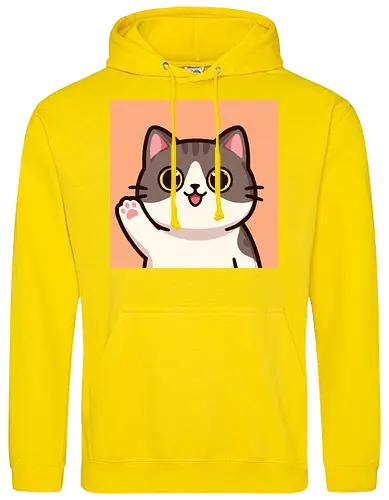 Cute waving cat - cute cat, waving cat, kitty, cat lover, kawaii, pet, animal, cute design - Standard Hoodie