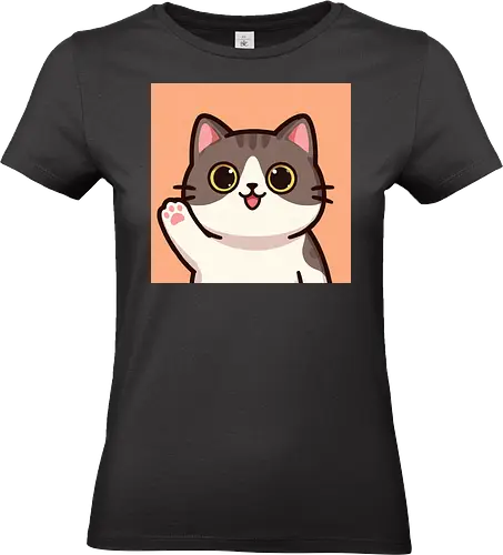 Cute waving cat - cute cat, waving cat, kitty, cat lover, kawaii, pet, animal, cute design - Standard T-Shirt (Women)