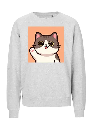 Cute waving cat - cute cat, waving cat, kitty, cat lover, kawaii, pet, animal, cute design - Fairtrade Sweatshirt
