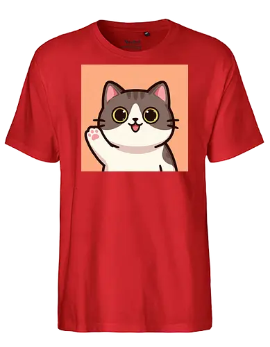 Cute waving cat - cute cat, waving cat, kitty, cat lover, kawaii, pet, animal, cute design - Fairtrade T-Shirt