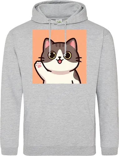 Cute waving cat - cute cat, waving cat, kitty, cat lover, kawaii, pet, animal, cute design - Standard Hoodie