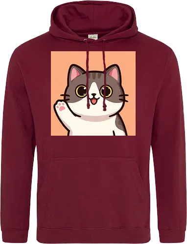 Cute waving cat - cute cat, waving cat, kitty, cat lover, kawaii, pet, animal, cute design - Standard Hoodie